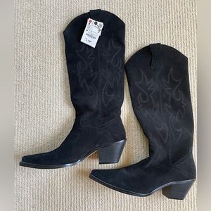 NWT Black Suede Zara cowboy boots size 39